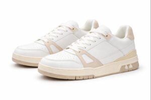 White & Beige Low-Top Sneaker for Men