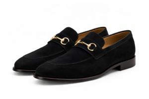 Suede Horsebit Loafers – Black